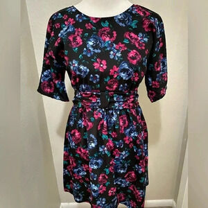 *EUC* Retro Xhiliration Low back Belted Flower A-line dress